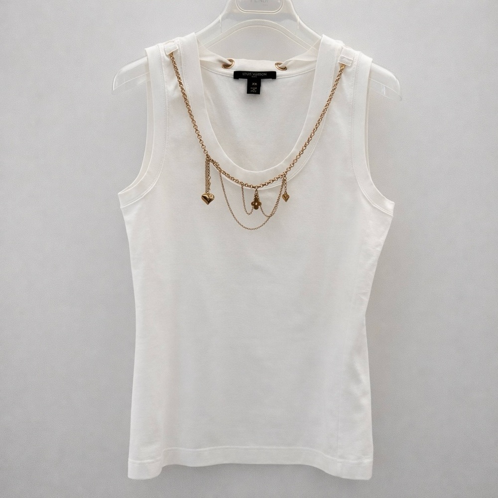 Louis Vuitton Chain Charm Tank Top White XS Gold Logo Sleeveless